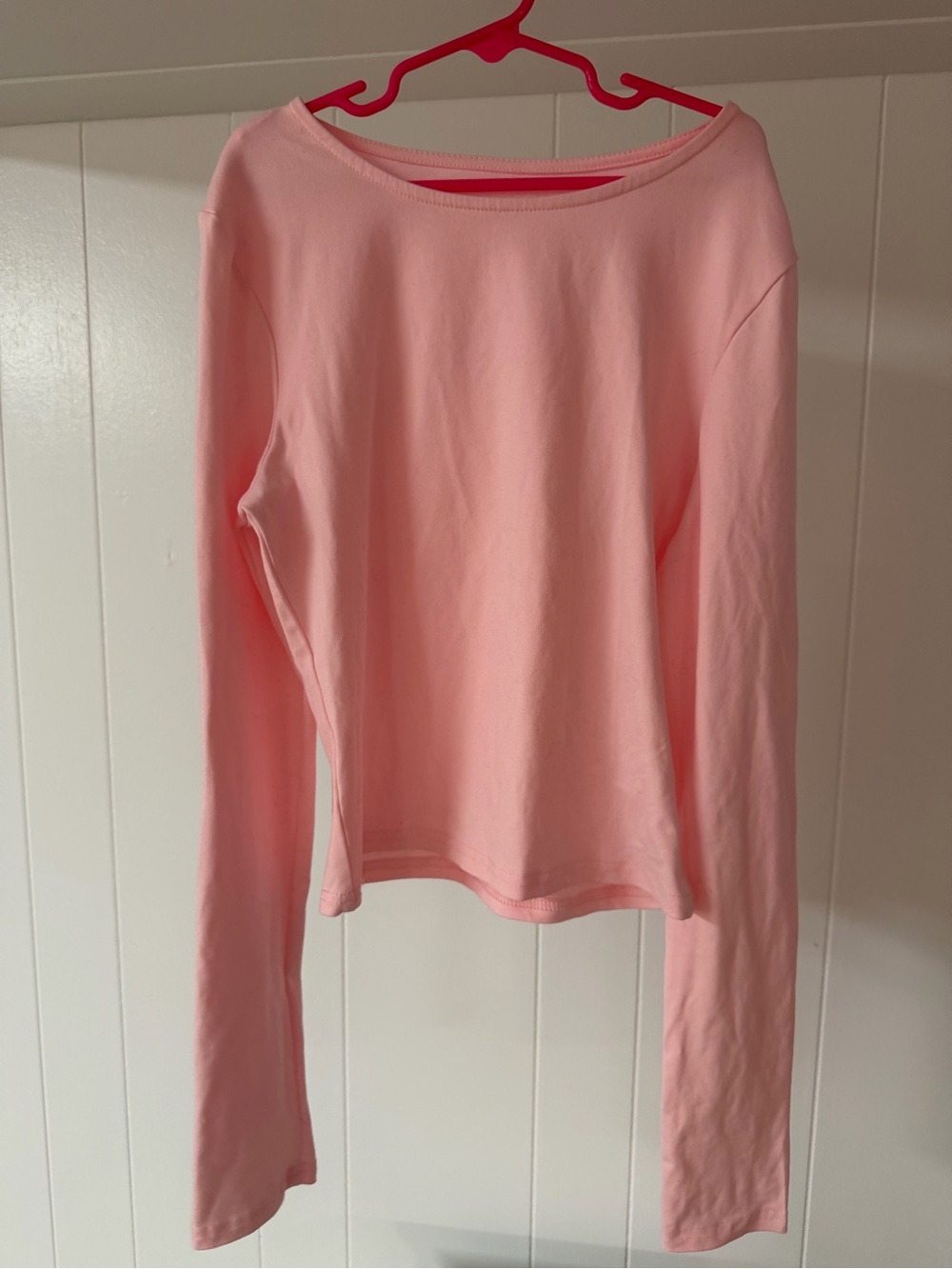 SHEIN Light Pink Long-Sleeve Boatneck Top